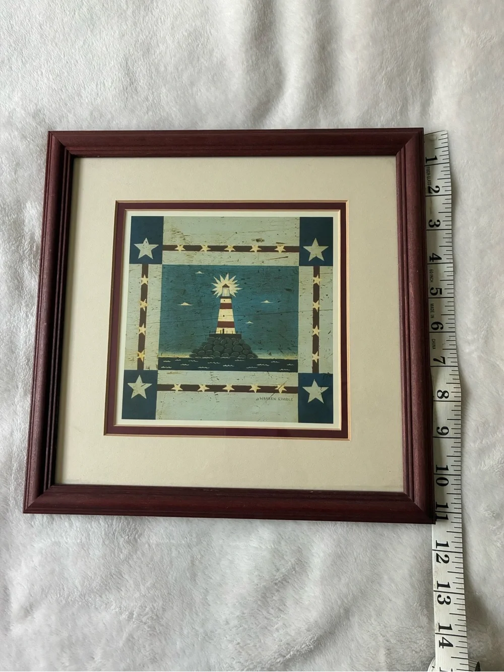 Framed Nautical Lighthouse Wall Art - Blue and Brown
